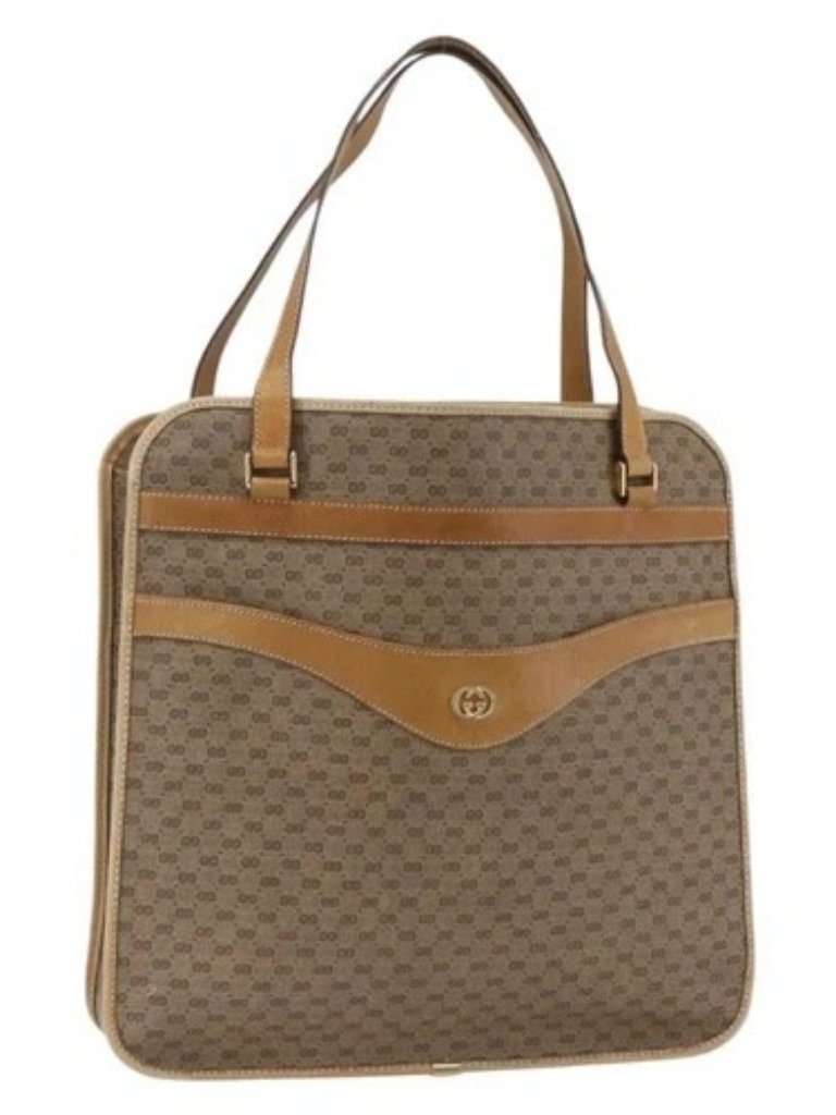 Gucci Micro Gg Supreme Tote Bag Pvc Leather Beige Gold 002 14 4428 Auth Bs32888